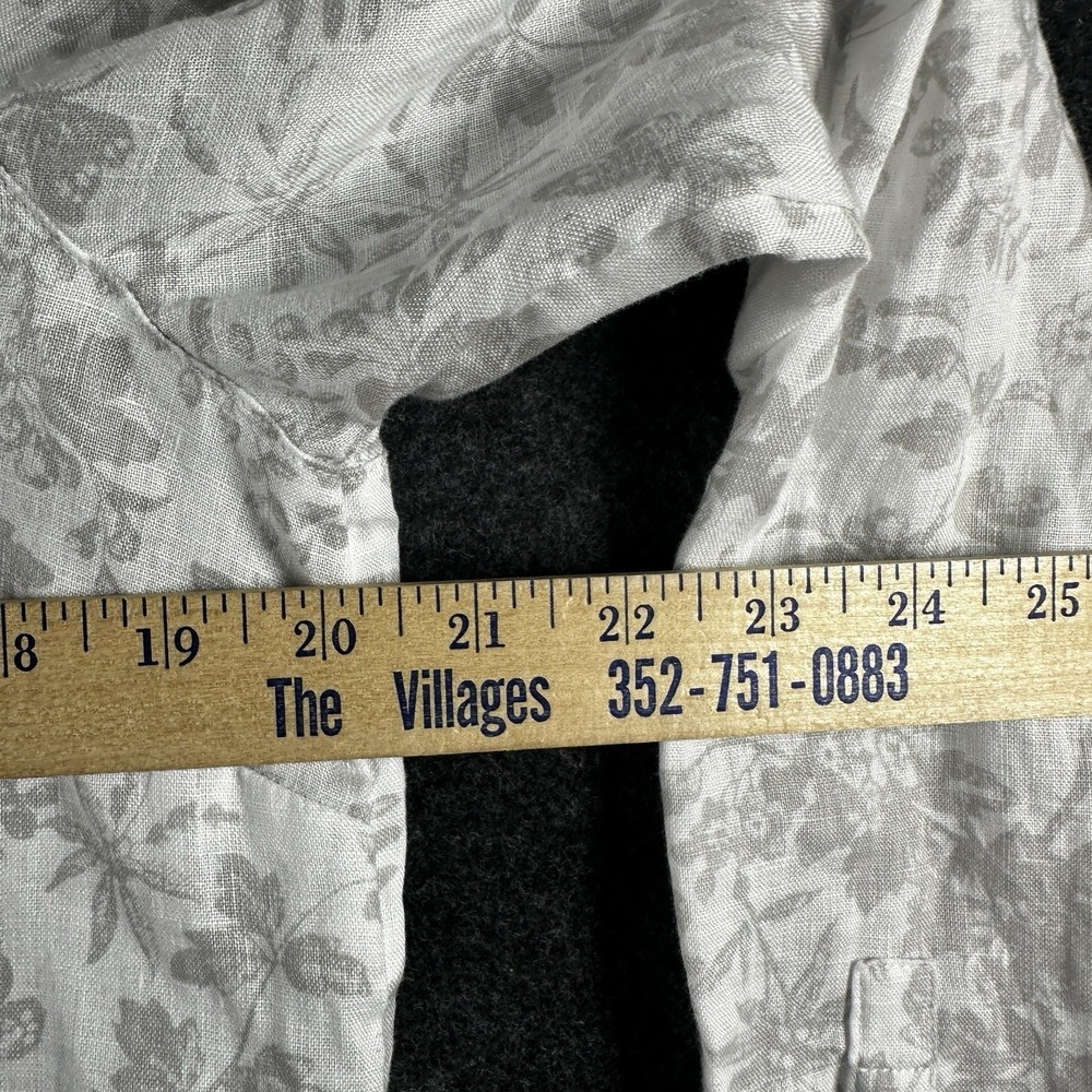 J Jill Love Linen Button Long Sleeve Blouse Butterfly Floral Top White Beige - Picture 6 of 7
